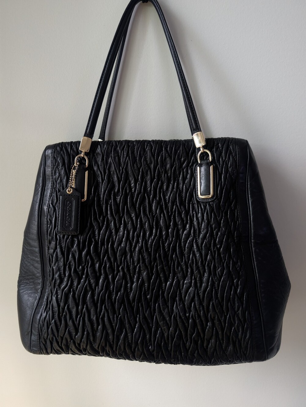 Coach Madison Gathered Twist Leather Satchel Bag Black Style F25262